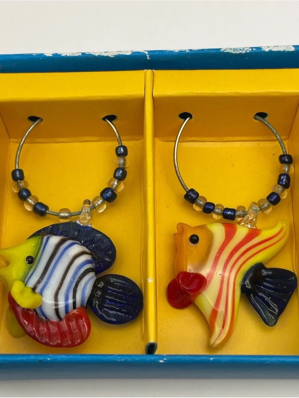Pier 1 Imports, Multicolor, Glass Wine Charms, Set of 6 Tropical Fish